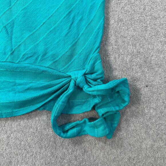 iZ Byer Y2k Knotted Waist Top Women's Large Turquoise Stripe Short Sleeve Lace - Picture 2 of 9